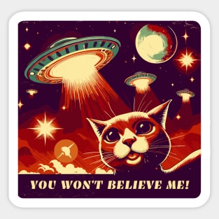 Retro vintage cat selfie with UFO Sticker